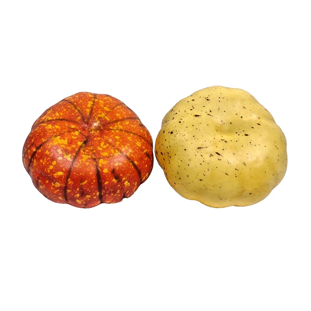 Set of 2 Vintage Decorative Pumpkins Small Foam Plastic Autumn Fall Decoration